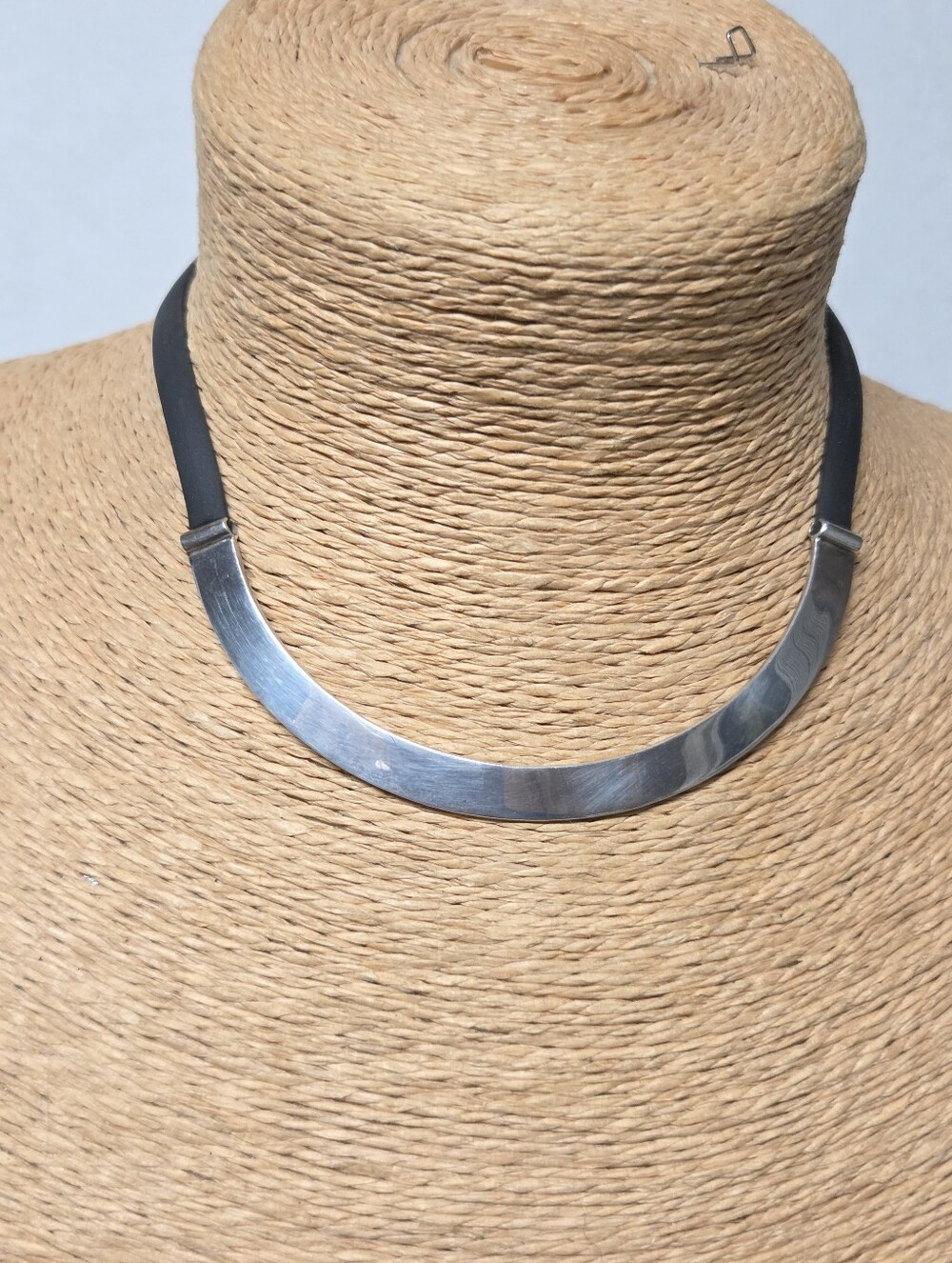 Vintage 80s Mexico 925 (TC-3) Silver and Black Neoprene Choker Necklace